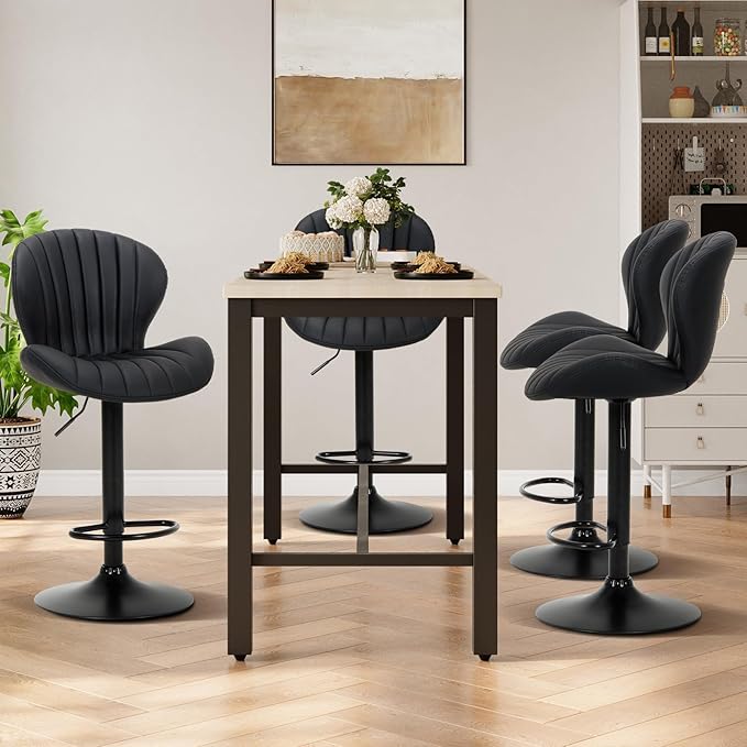 COLAMY Bar Stools Set of 2, Modern Swivel Bar Chairs, Adjustable Faux Leather - Image 3