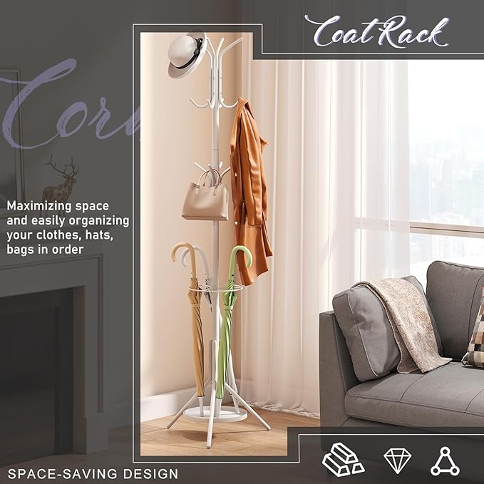 Coat Rack Freestanding Entryway Hanger Stand, Umbrella Holder, Hall Tree - Image 3