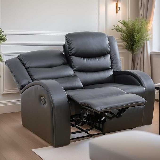Loveseat Recliner Sofa, Reclining Loveseat Leather Couch Upholstered, Modern - Image 2