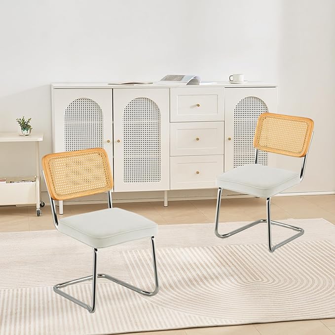 VEVOR Rattan Chairs Set of 2, Mid Century Modern Dining Chair, Upholstered - Image 2
