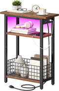 HOOBRO Narrow Side Table with Charging Station and LED Light, Small End Table by HOOBRO