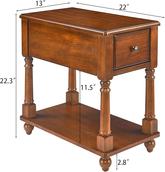 LEEMTORIG Solid Wood End Table Narrow Side Table - Image 3