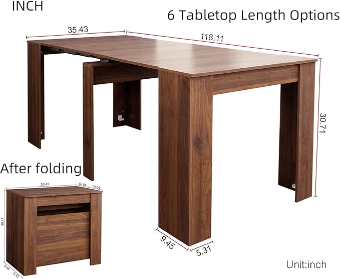 KEIKI 20"-118.5" L Extendable Foldable Dining Room Table - Image 2