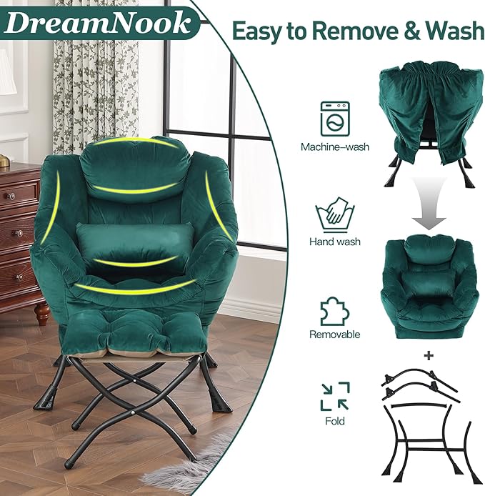 Lazy Chair with Ottoman, Modern Accent Chair with Lumbar Pillow, Comfy Chairs - Image 7