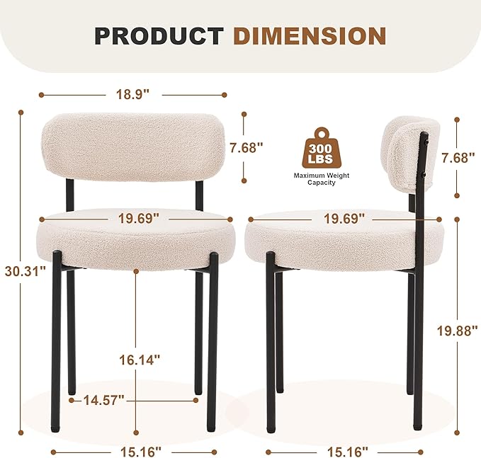 Dining Chairs Set of 6, Curved Backrest Upholstered Dining Room Chairs - Image 2