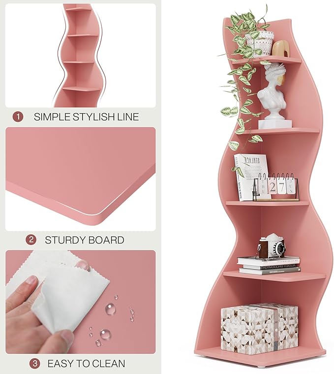 Tribesigns Corner Shelf, Modern 5-Tier Wall Corner Bookshelf, Stylish Corner - Image 7