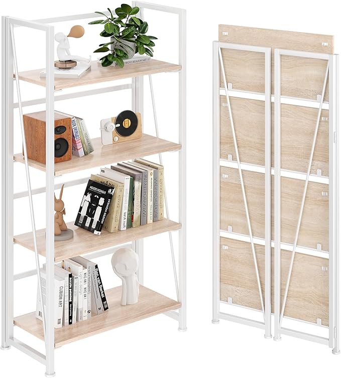 BHG Vintage Multifunctional Bookcase Folding Bookshelf, No-Assembly Plant Stand by BHG