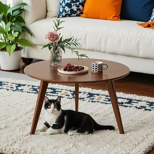 100% Solid Oak Wood Mini Coffee Table, Round Side Table w/Solid Wood Legs by Vadisun