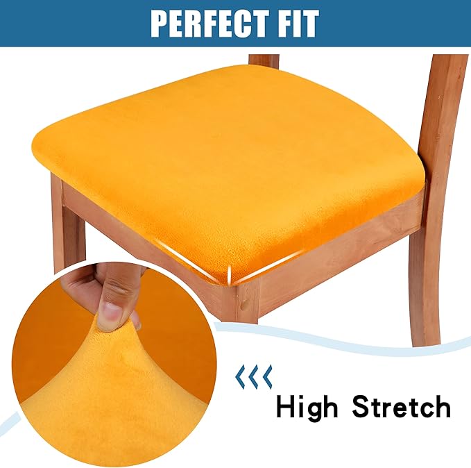 Smiry Velvet Seat Covers for Dining Room Chair Set of 2, Stretch Fit Removable - Image 4