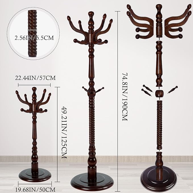 Coat Rack Stand, Solid Wooden Coat Tree - Image 6