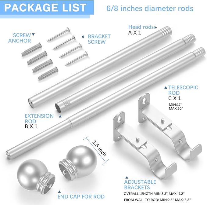 Curtain Rods for Windows 16 to 48 Inches, Curtain Rod Max Adjustable Length of - Image 3