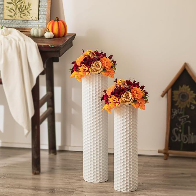 Sziqiqi White Tall Vases for Floor: 27.6/21.7in Metal Cylinder Handmade Flower - Image 5