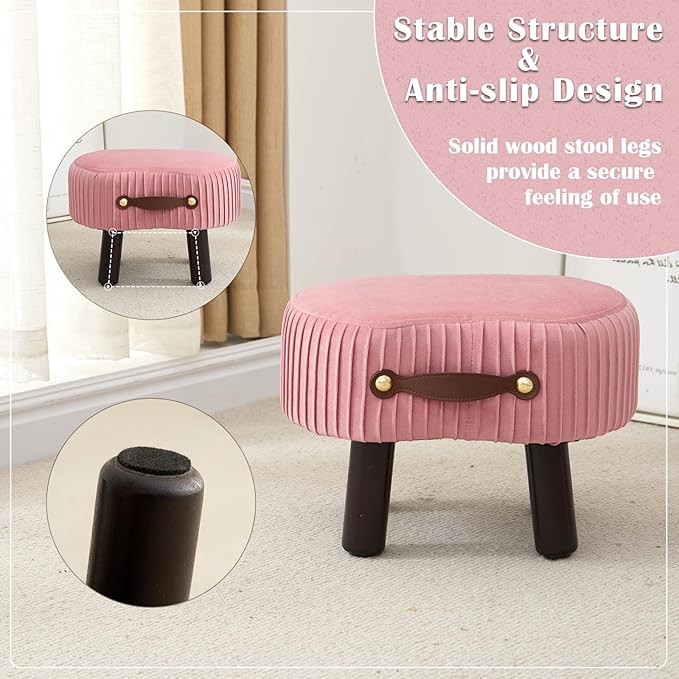 Small Footstool with Handle, Velvet Ottoman Foot Rest with Padded Seat - Image 5