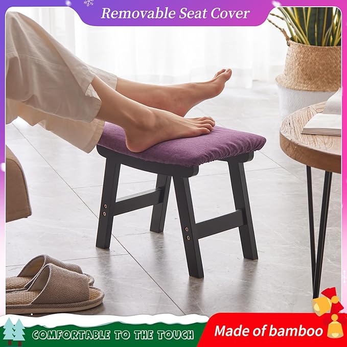 Foot Stool, Bamboo Small Sofa Foot Rest Under Desk, Extra Seating - Image 3