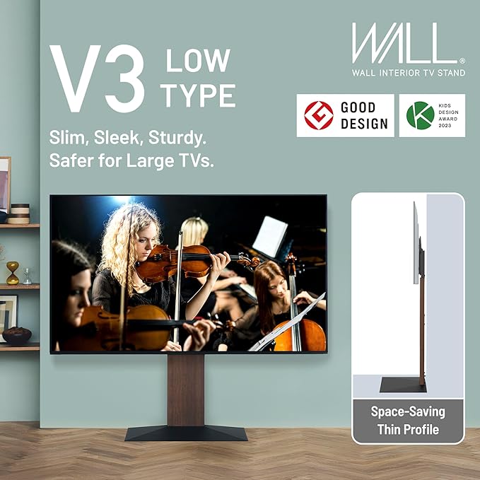 WALL V3 Low Type | Sleek 32-80 Inch Universal Ultra thin TV Stand | Walnut | - Image 2
