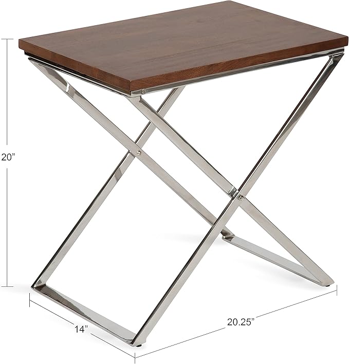 Kate and Laurel Laraway Modern Side Table, Walnut Brown and Silver, Metal End - Image 3