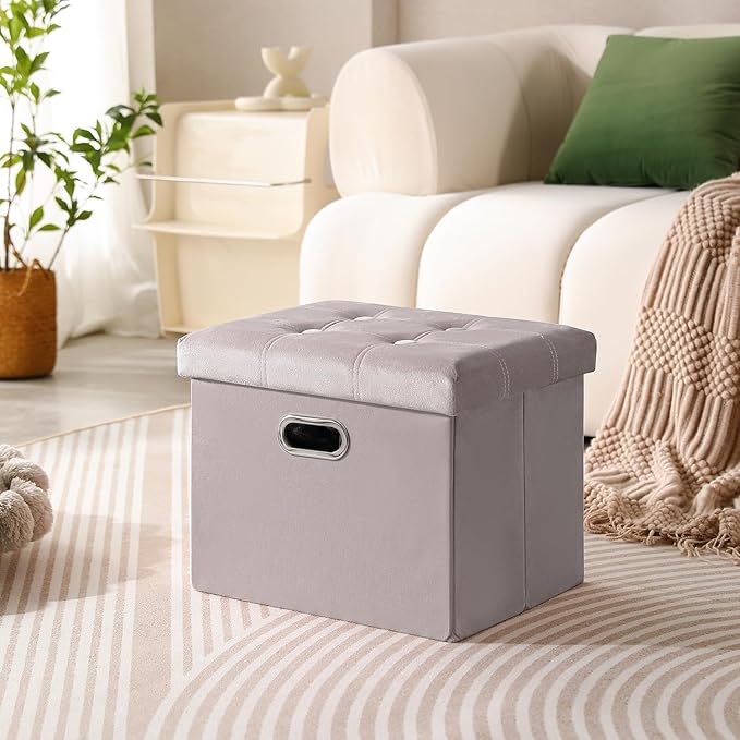 PRANDOM Ottoman with Storage Velvet Folding Small Square Foot Stool with Lid - Image 4