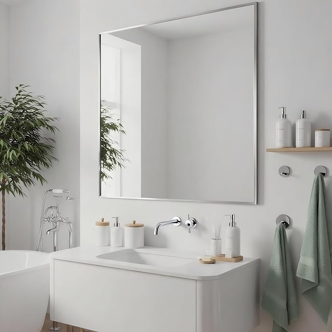 30x30 Inch Nickel Bathroom Mirror - Image 4