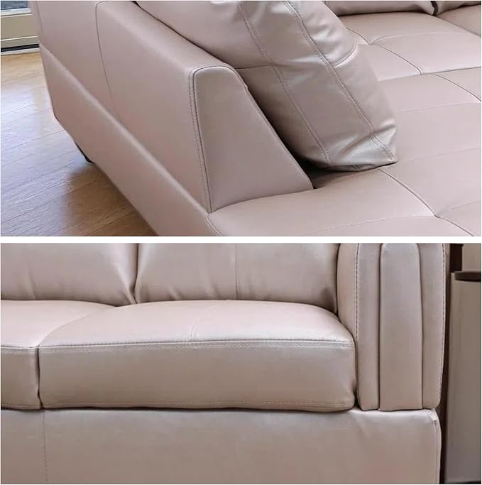 L-Shaped Sectional Sofa with Ottoman, Right-Facing Leather Modern Couch with - Image 6