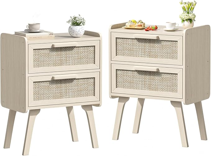Lerliuo Rattan Nightstands Set of 2, Boho Night Stand by Lerliuo