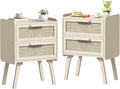 Lerliuo Rattan Nightstands Set of 2, Boho Night Stand by Lerliuo