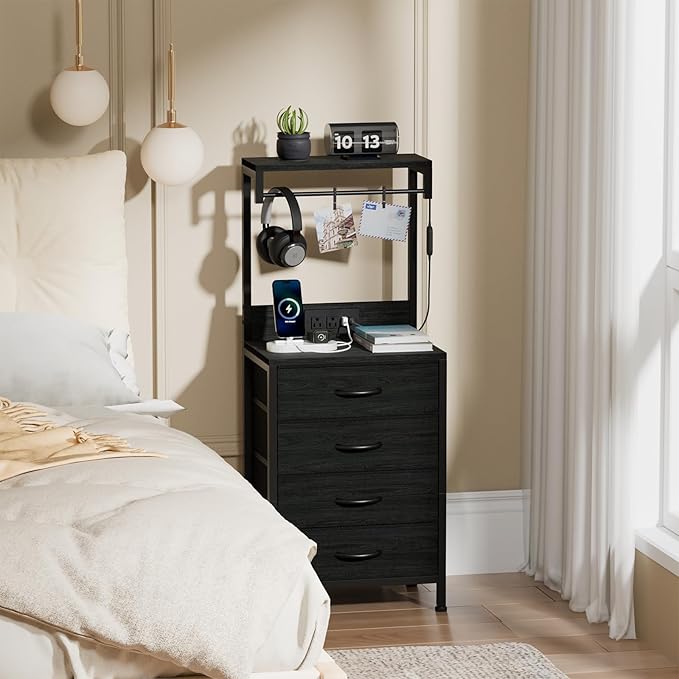 Furnulem Tall Nightstand with Charging Station, Night Stands with LED Lights - Image 9