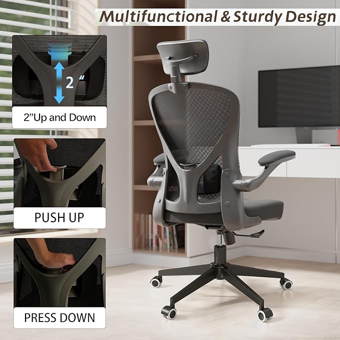 Ergonomic Office Chair with Adjustable Lumbar Support & Flip-Up Armrests - Image 3