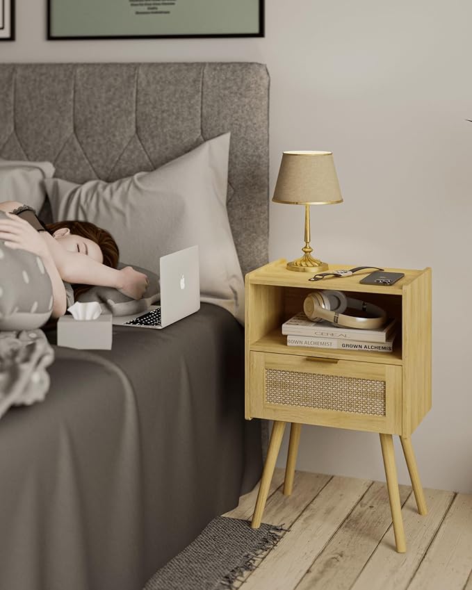 Rattan Nightstand, Modern Bedside Table - Image 9