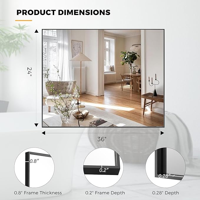 24x36 Inch Black Bathroom Mirror - Image 9