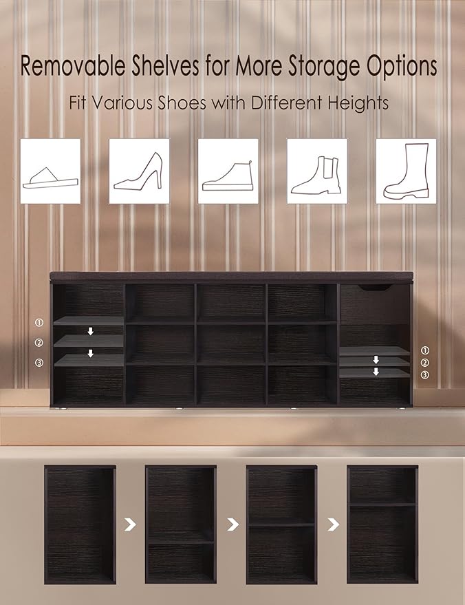 DINZI LVJ Shoe Bench, Entryway Storage Bench - Image 4