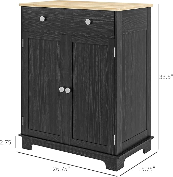 HOMCOM Sideboard with Solid Wood Countertop, Modern Kitchen Storage Cabinet - Image 3