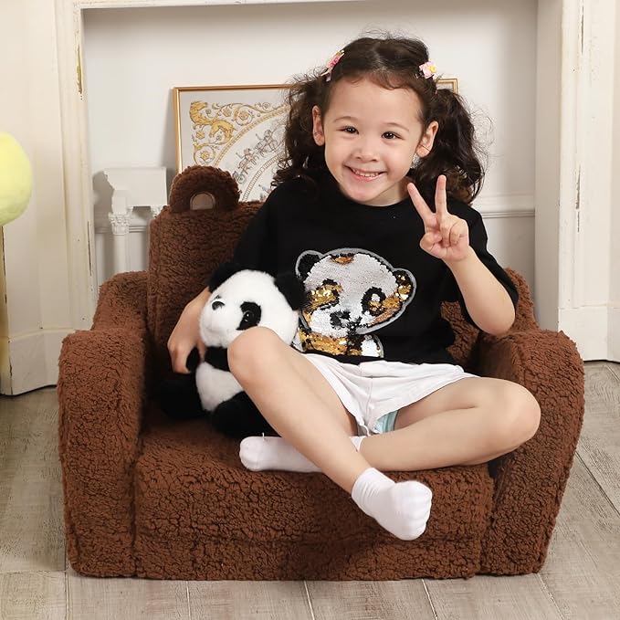 Kids Chairs for Toddler, 2-in-1 Toddler Soft Sherpa Couch Fold Out, Convertible - Image 4