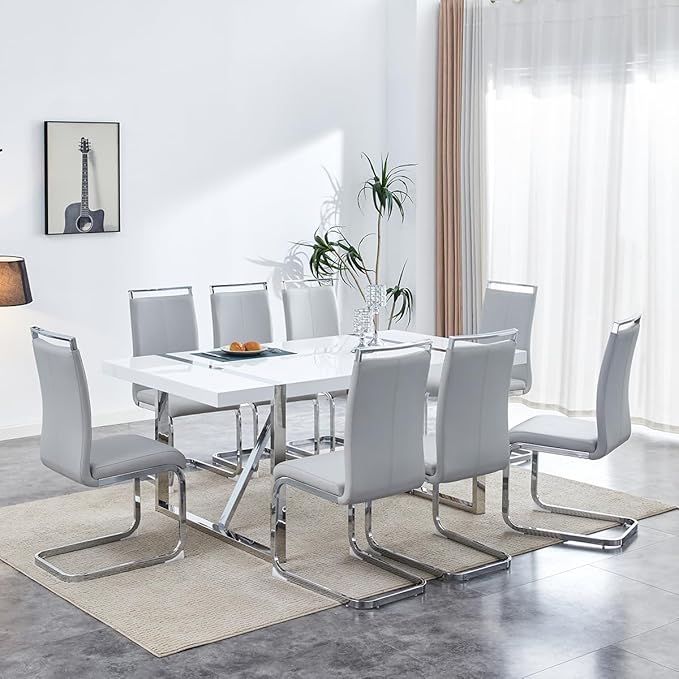 Modern Dining Chairs Set of 8, High Back Kitchen Chairs, Faux Leather Side Chair - Image 4