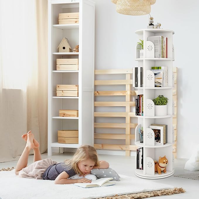 Hestiasko 5 Tier Rotating Bookshelf, 360 Rotating Bookcase, Spinning Bookshelf - Image 2