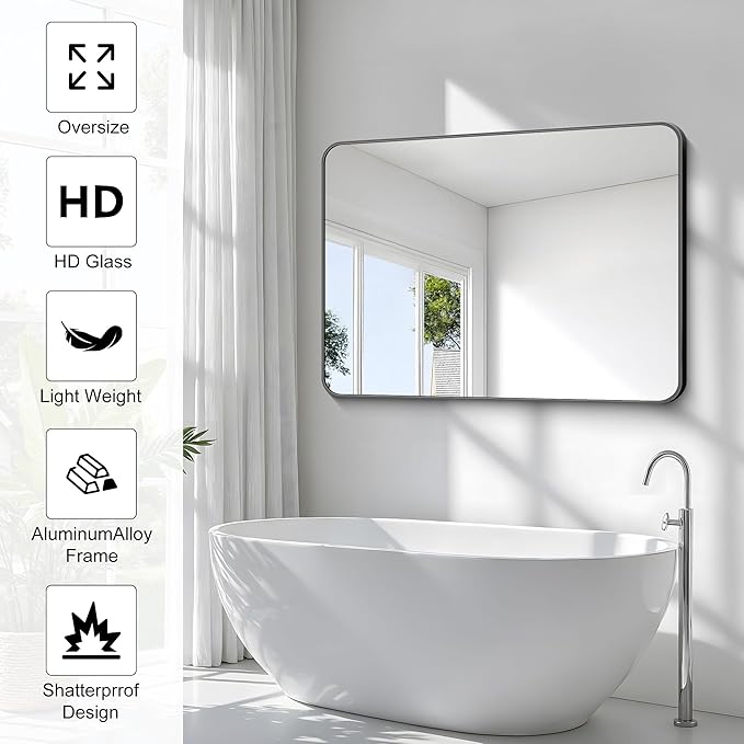 BONEWEI 36x48 inch Bathroom Mirror, Wall Mounted Bathroom Frame Vanity Mirror - Image 3