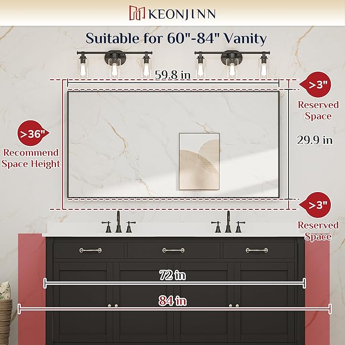Keonjinn Brushed Gold Bathroom Mirror 60” x 30” Metal Framed Rectangular Wall - Image 5