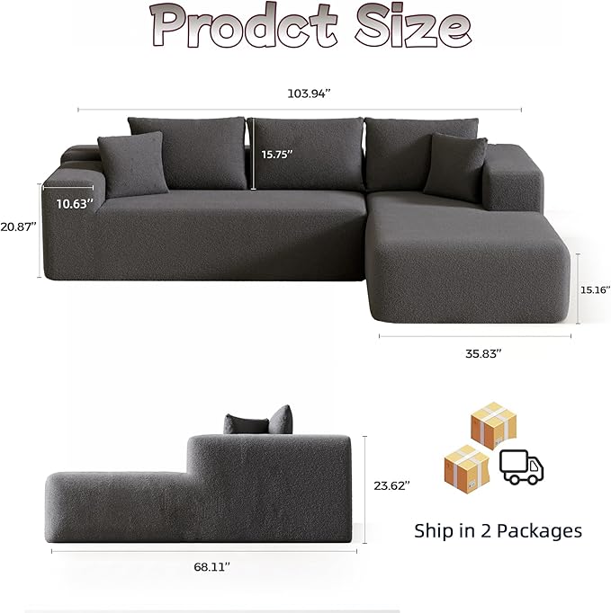 Cloud Sectional Couch, 104”L-Shape Oversized Sofa - Image 2