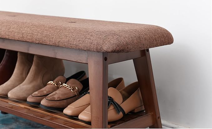Shoe Entryway Bench, Bamboo Shoe Rack Bench, Organizer - Image 4