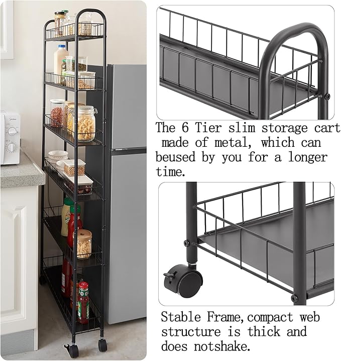 Slim Rolling Cart, 6-Tier Storage Cart - Image 4