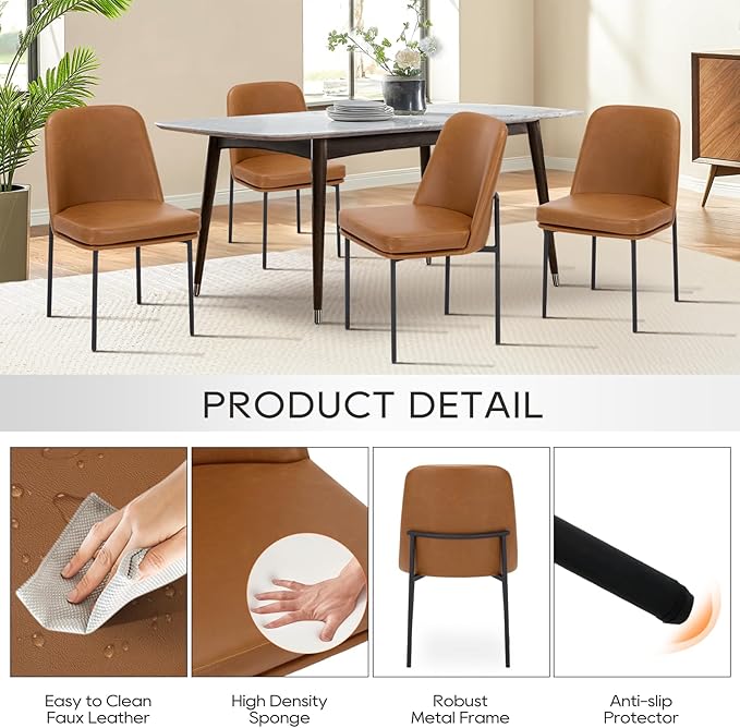 COLAMY Modern Dining Chairs Set of 2, Faux Leather Upholstered Dining Room - Image 3