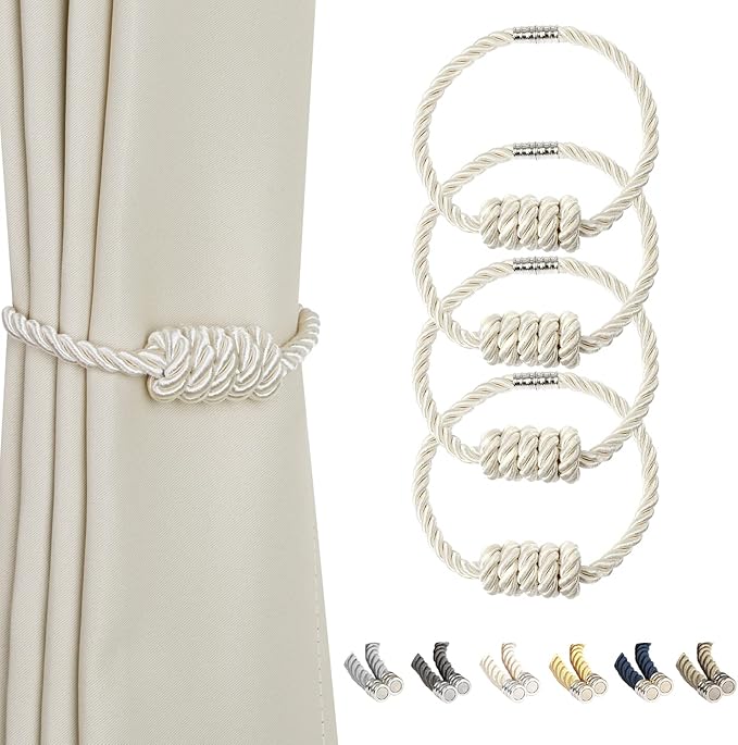 BEL AVENIR Magnetic Curtain Tiebacks, Decorative Drapery Holdbacks Modern Woven by BELAVENIR