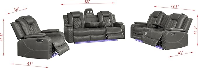Ball & Cast Power Recliner Sofa Set Leather Reclining Sofa Set Living Room - Image 2