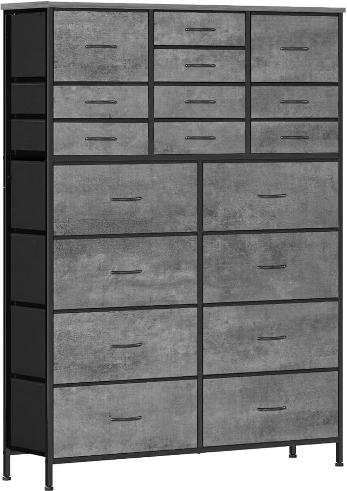 Chest of Drawers for Bedroom, Tall Gray Fabric Dresser by VASICAR