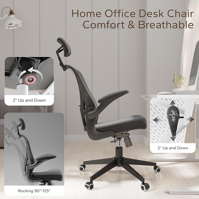 Ergonomic Office Chair with Adjustable Lumbar Support & Flip-Up Armrests - Image 4