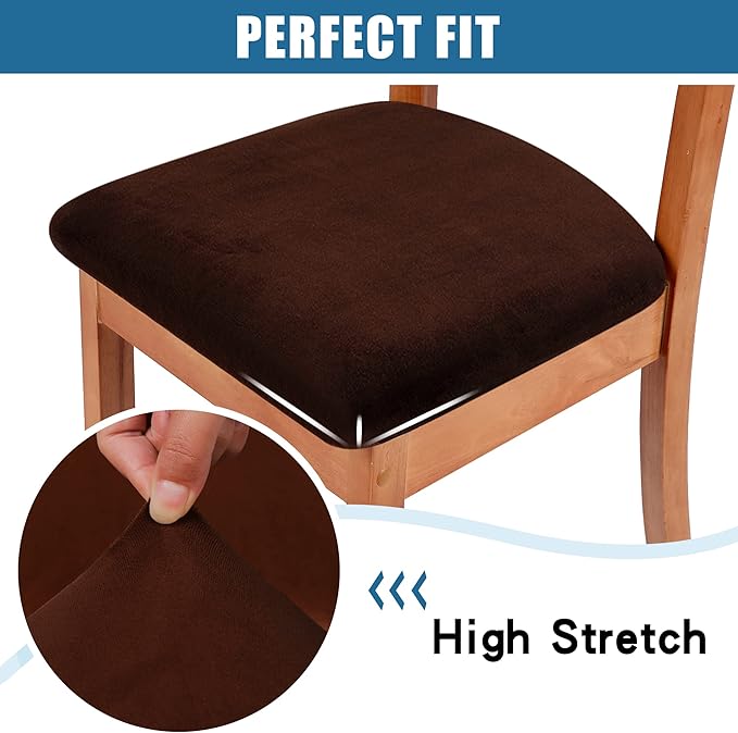 Smiry Velvet Seat Covers for Dining Room Chair Set of 2, Stretch Fit Removable - Image 4