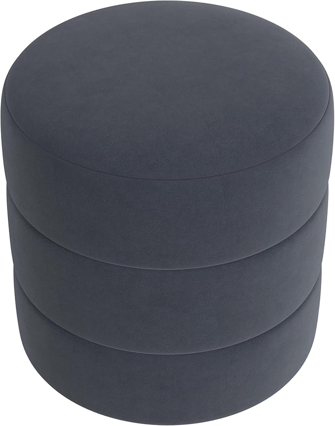 HomePop Upholstered Round Ottoman Home Décor | Round Pouf Foot Rest – Steel - Image 6