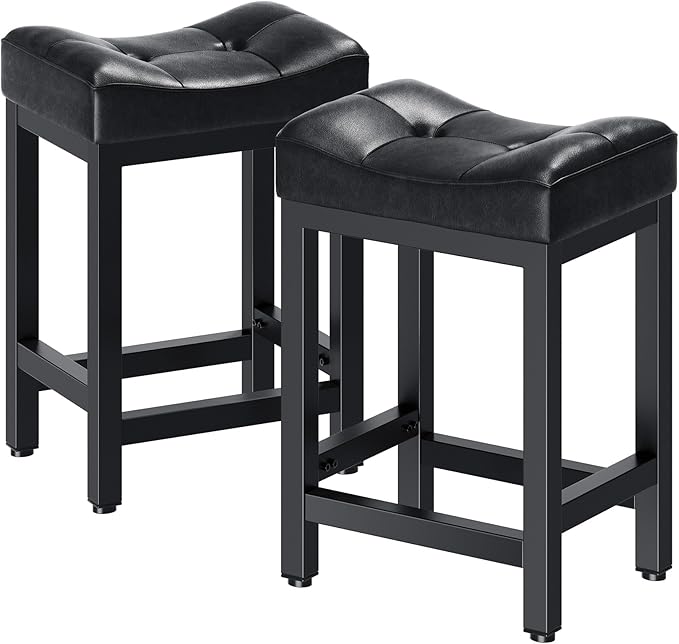 Dripex Backless Faux Leather Saddle Bar Stools Set of 2, 24 Inch Counter Height by Dripex