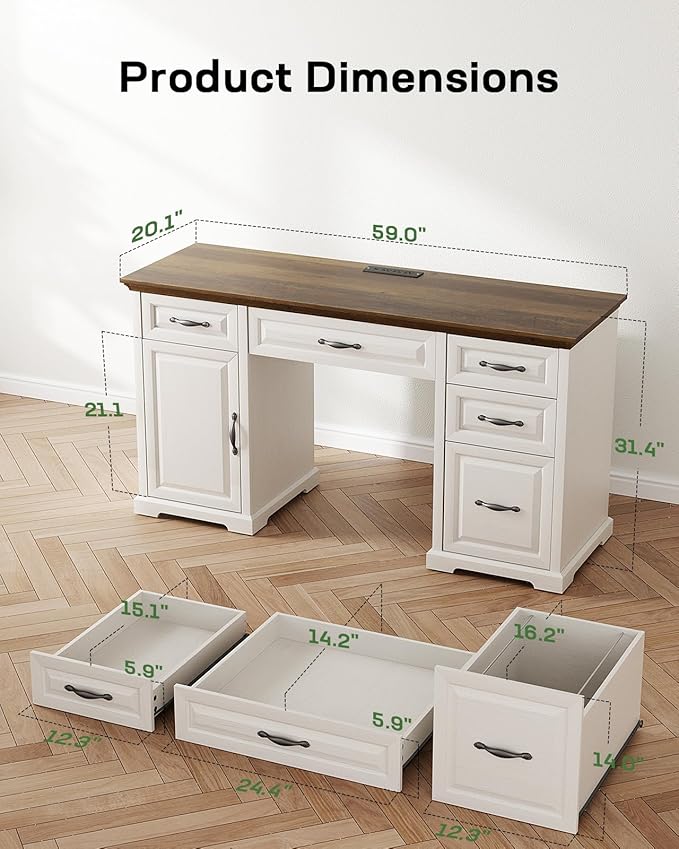 Marsail 60″ Farmhouse Executive Desk, Home Office Desk - Image 2