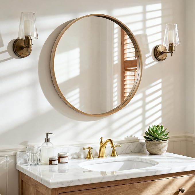 HOMECOOKIN Round Wood Mirror 28 inch Circle Wall Mirror - Image 2