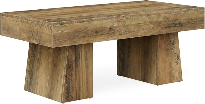 LITTLE TREE Farmhouse Coffee Table, 47 Inches Wooden Rectangular Accent Center - Image 10
